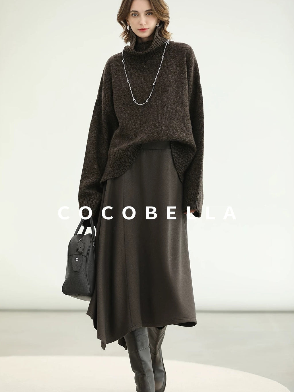 COCOBELLA Cozy Thick Turtleneck Relaxed Fit Commuter Office Knit Wool Blend Sweater