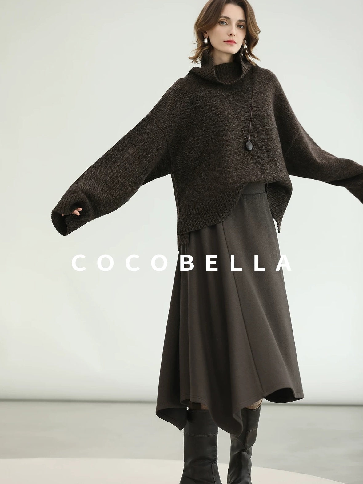 COCOBELLA Cozy Thick Turtleneck Relaxed Fit Commuter Office Knit Wool Blend Sweater