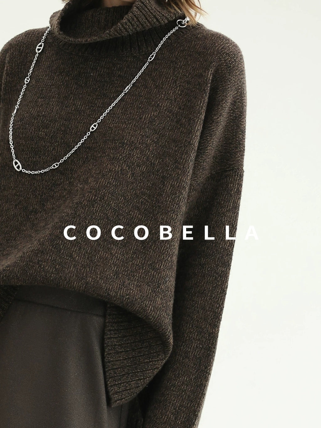 COCOBELLA Cozy Thick Turtleneck Relaxed Fit Commuter Office Knit Wool Blend Sweater