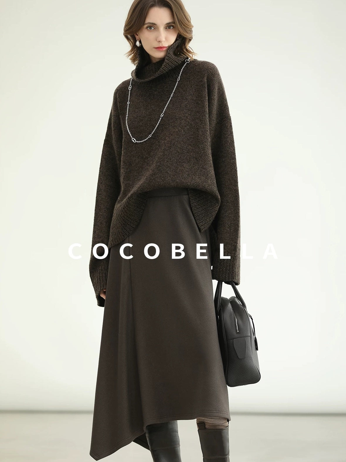 COCOBELLA Cozy Thick Turtleneck Relaxed Fit Commuter Office Knit Wool Blend Sweater
