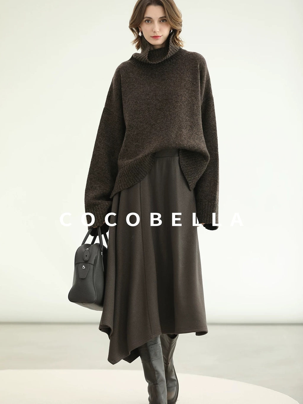 COCOBELLA Cozy Thick Turtleneck Relaxed Fit Commuter Office Knit Wool Blend Sweater