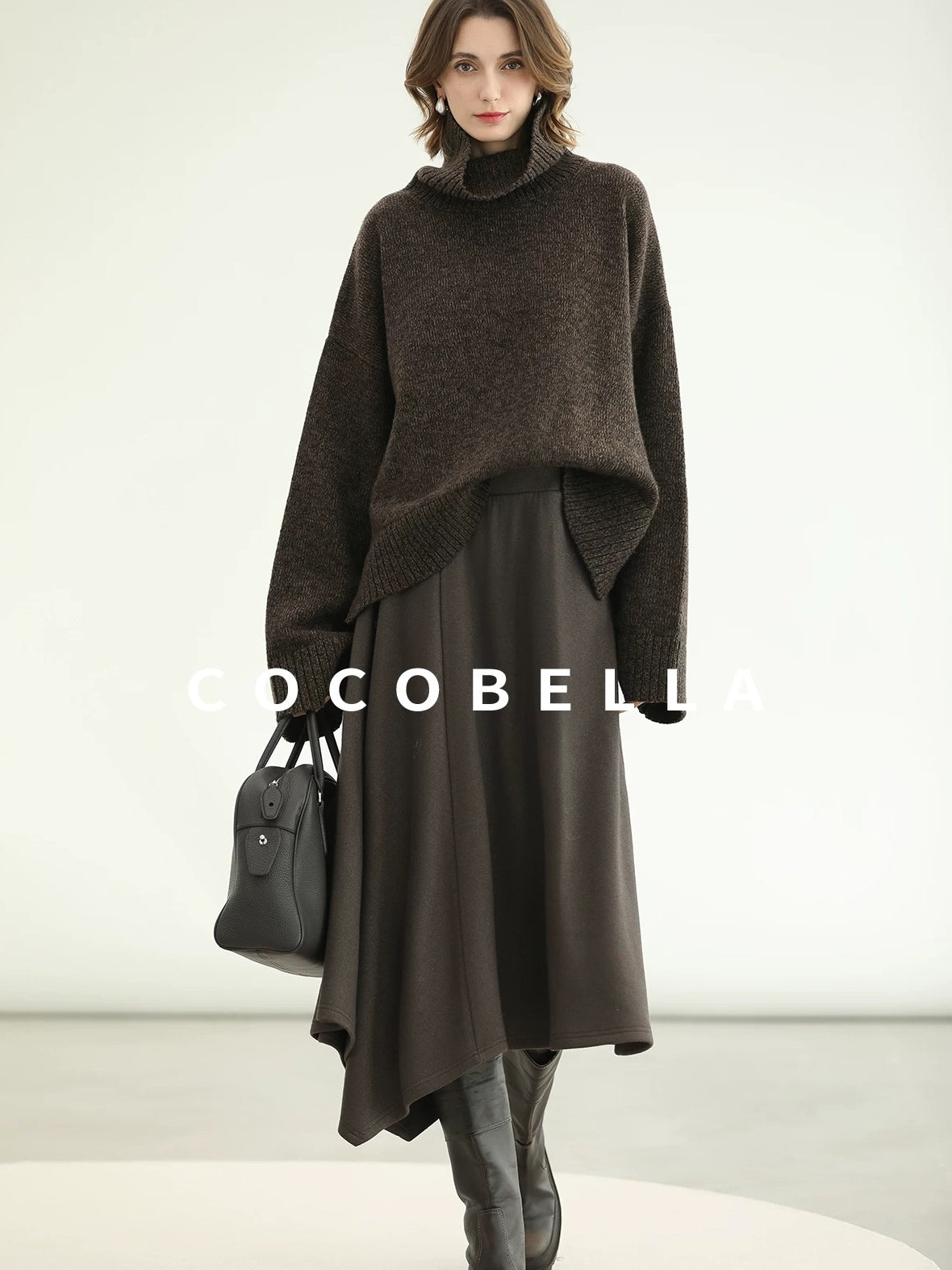 COCOBELLA Cozy Thick Turtleneck Relaxed Fit Commuter Office Knit Wool Blend Sweater