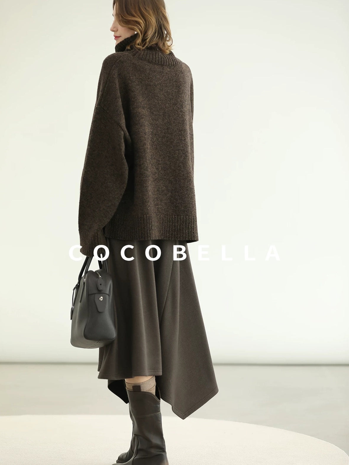 COCOBELLA Cozy Thick Turtleneck Relaxed Fit Commuter Office Knit Wool Blend Sweater
