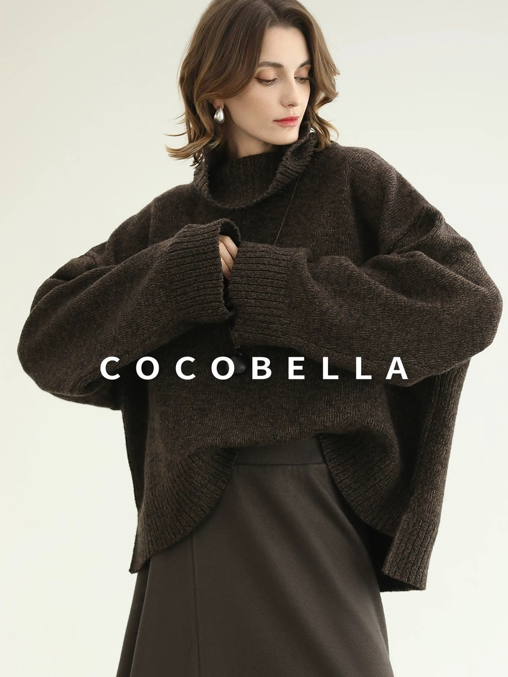 COCOBELLA Cozy Thick Turtleneck Relaxed Fit Commuter Office Knit Wool Blend Sweater