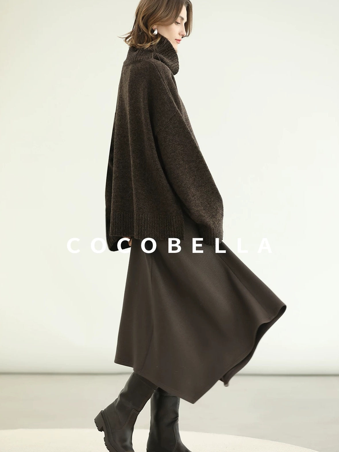COCOBELLA Cozy Thick Turtleneck Relaxed Fit Commuter Office Knit Wool Blend Sweater