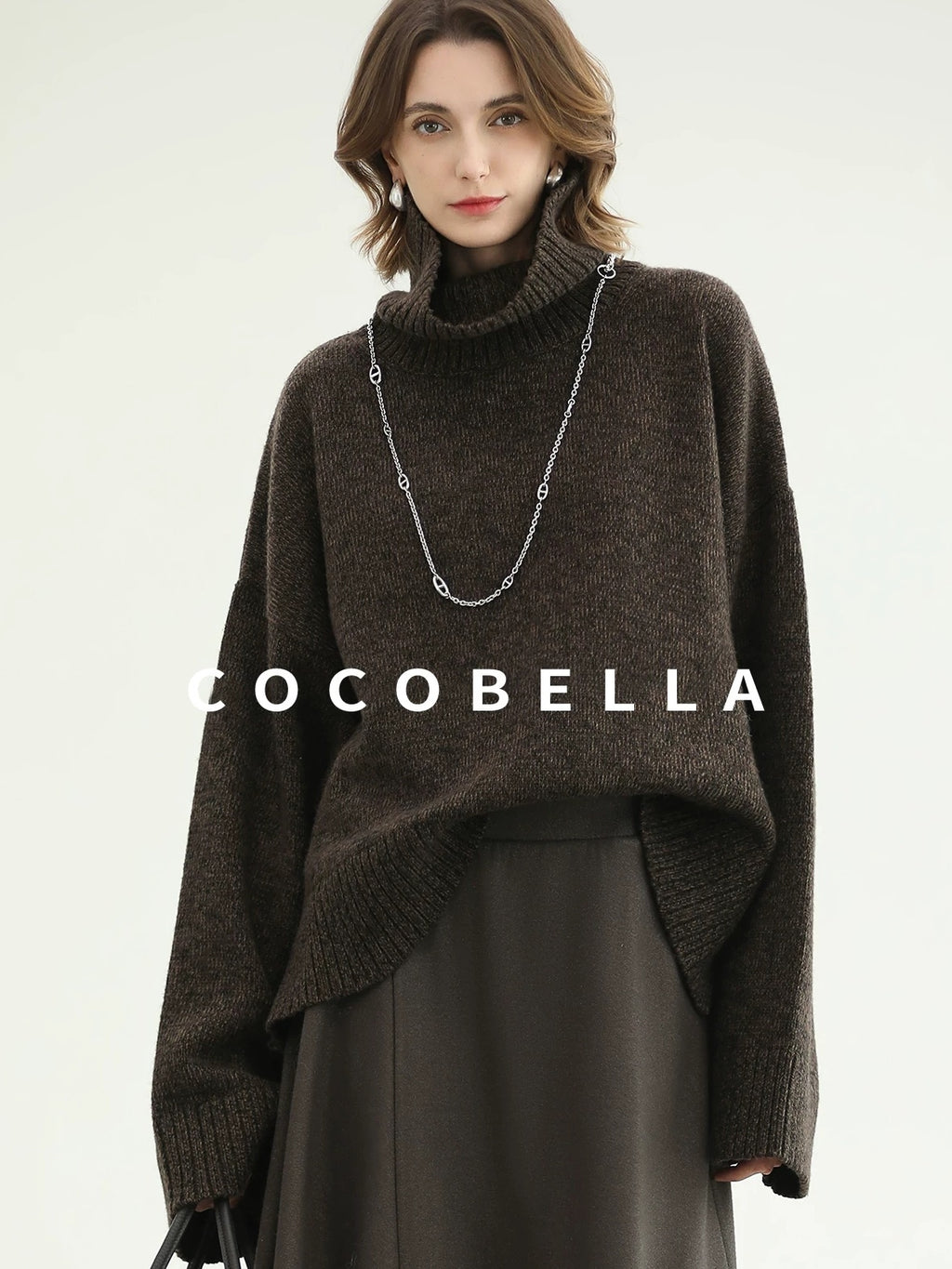 COCOBELLA Cozy Thick Turtleneck Relaxed Fit Commuter Office Knit Wool Blend Sweater