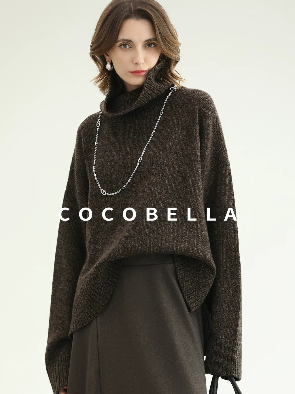 COCOBELLA Cozy Thick Turtleneck Relaxed Fit Commuter Office Knit Wool Blend Sweater