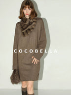 COCOBELLA Cozy Wool Blend Relaxed Knit H Line Jacquard Pullover Crewneck Workwear Dresses