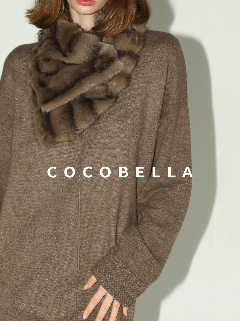 COCOBELLA Cozy Wool Blend Relaxed Knit H Line Jacquard Pullover Crewneck Workwear Dresses
