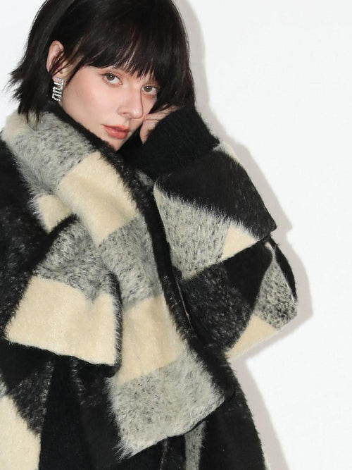 COCOBELLA Detachable Scarf Collar British Commuter Straight Midlength Plaid Coats