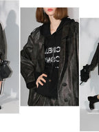COCOBELLA Distressed Pu Leather Streetwear Oversized Turn Down Collar Outerwear Jackets