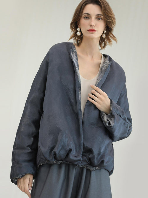 COCOBELLA Double Faced 90 White Duck Down Straight Ol Floral Pleated City Down Jackets