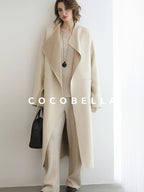 COCOBELLA Double Faced Wool Shell Embroidery Straight Long Tie Ol Commuter Beige Coats