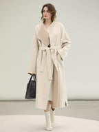 COCOBELLA Double Faced Wool Shell Embroidery Straight Long Tie Ol Commuter Beige Coats