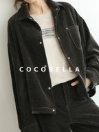 COCOBELLA Durable Loose Fit Lapel Button Pocket Women Commuter Long Sleeve Shirts
