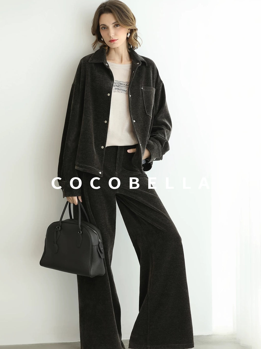 COCOBELLA Durable Loose Fit Lapel Button Pocket Women Commuter Long Sleeve Shirts