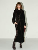 COCOBELLA Elegant Belted Button Lantern Sleeves Round Neck Office Shirtdress Shirts