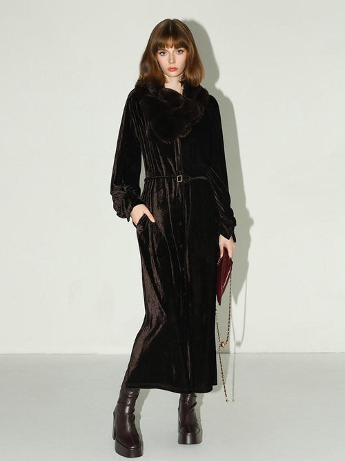 COCOBELLA Elegant Belted Button Lantern Sleeves Round Neck Office Shirtdress Shirts