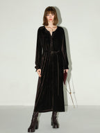 COCOBELLA Elegant Belted Button Lantern Sleeves Round Neck Office Shirtdress Shirts