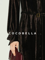 COCOBELLA Elegant Belted Button Lantern Sleeves Round Neck Office Shirtdress Shirts