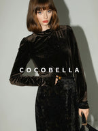 COCOBELLA Elegant Black Gold Lace Patchwork New Chinese Style Slim Mid Waist Midi Skirts