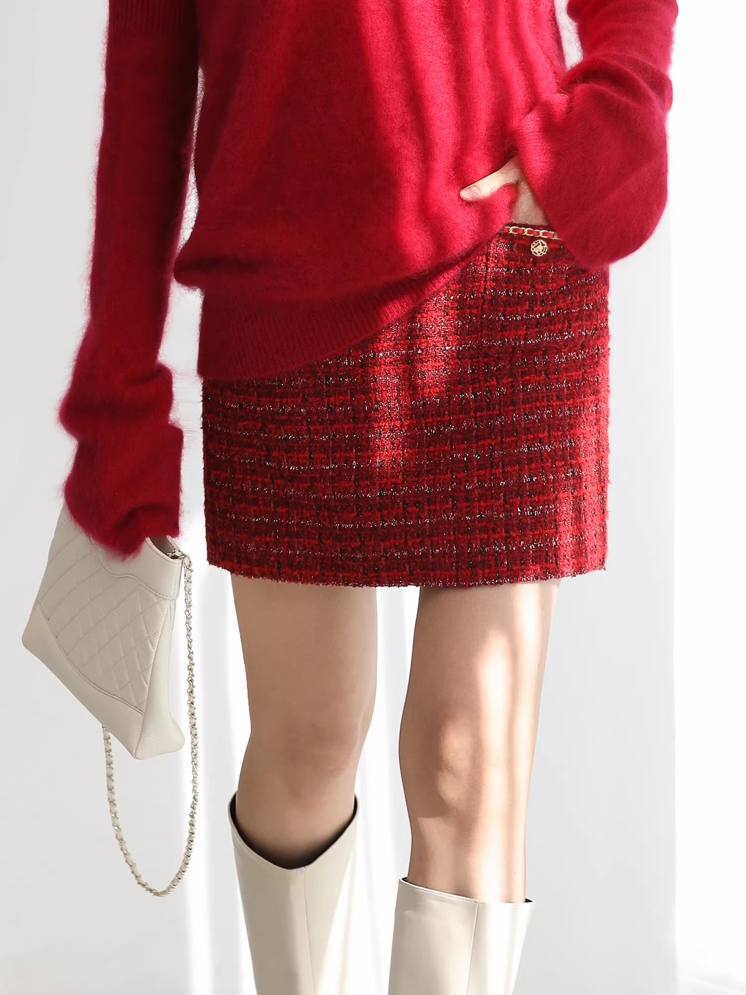 COCOBELLA_Elegant_Button_Chain_Pocket_Mid_Waist_Pencil_Short_Women_Polyester_Skirts_MISSTT