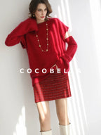 COCOBELLA Elegant Button Chain Pocket Mid Waist Pencil Short Women Polyester Skirts