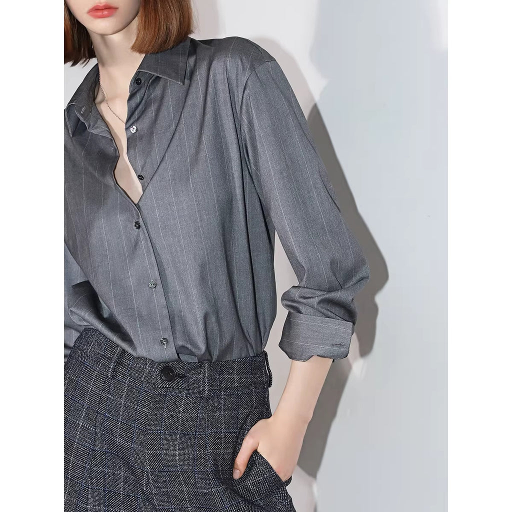 COCOBELLA_Elegant_Button_Stripe_Topstitch_Long_Sleeve_Straight_Office_Women_Shirts_MISSTT