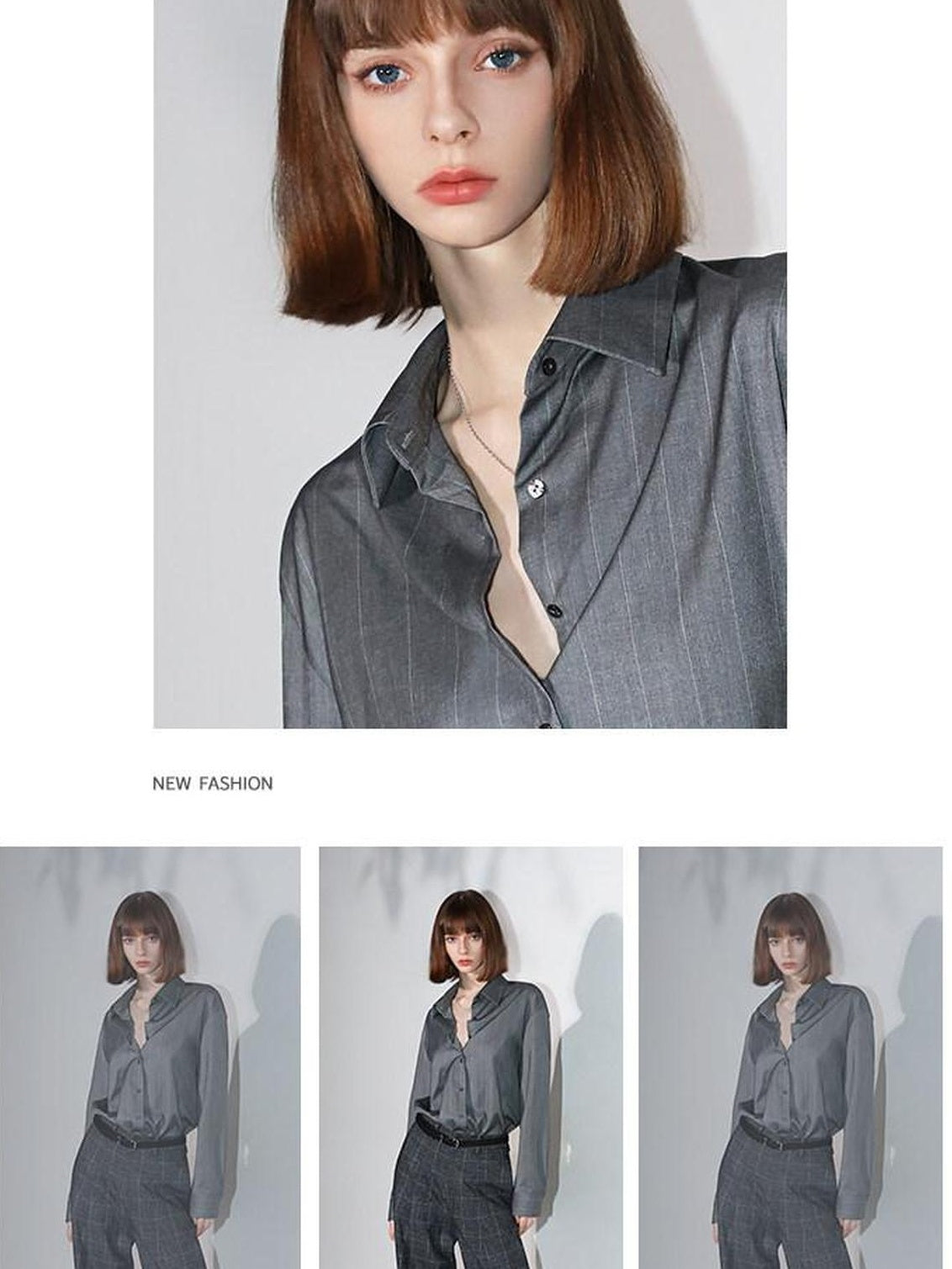 COCOBELLA Elegant Button Stripe Topstitch Long Sleeve Straight Office Women Shirts