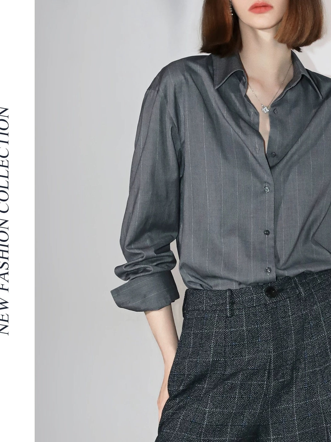 COCOBELLA Elegant Button Stripe Topstitch Long Sleeve Straight Office Women Shirts