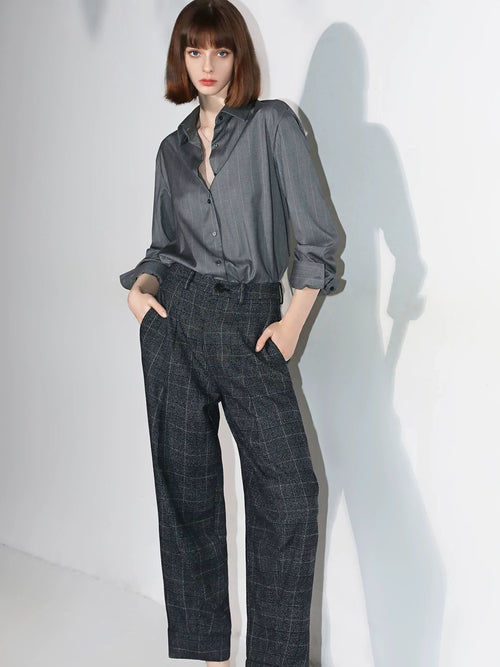 COCOBELLA Elegant Button Stripe Topstitch Long Sleeve Straight Office Women Shirts