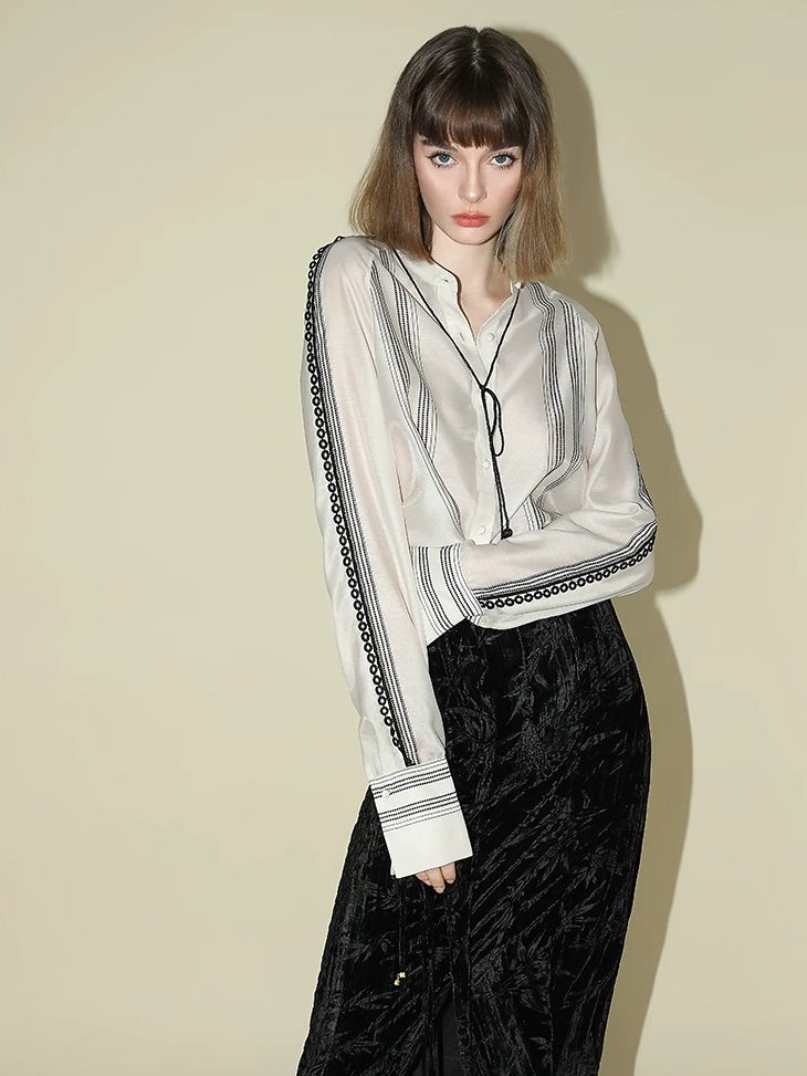 COCOBELLA Elegant Chinese Tie Waist 3D Trim Mid Rise A Line Polyester Women Skirts