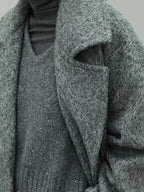 COCOBELLA Elegant Double Breasted Straight Midlength Work Polyester Heather Grey Coats