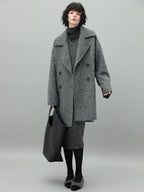 COCOBELLA Elegant Double Breasted Straight Midlength Work Polyester Heather Grey Coats