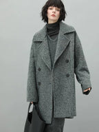 COCOBELLA Elegant Double Breasted Straight Midlength Work Polyester Heather Grey Coats