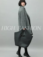 COCOBELLA Elegant Double Breasted Straight Midlength Work Polyester Heather Grey Coats