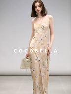 COCOBELLA Elegant Floral V Neck A Line Spaghetti Strap Women City Date Travel Dresses