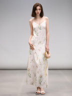 COCOBELLA Elegant Floral V Neck A Line Spaghetti Strap Women City Date Travel Dresses