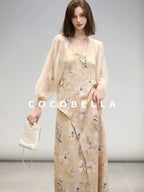 COCOBELLA Elegant Floral V Neck A Line Spaghetti Strap Women City Date Travel Dresses