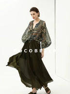 COCOBELLA Elegant French Print Straight Fit Long Puff Sleeve Round Neck Women Pop T-Shirts