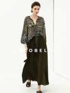 COCOBELLA Elegant French Print Straight Fit Long Puff Sleeve Round Neck Women Pop T-Shirts