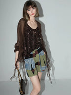 COCOBELLA Elegant French Ruffle Ribbon Cardigan Straight Fit Long Sleeve Polyester Shirts