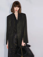 COCOBELLA Elegant Gold Trim Straight Fit Single Button Office Black Gold Blazers