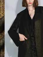 COCOBELLA Elegant Gold Trim Straight Fit Single Button Office Black Gold Blazers