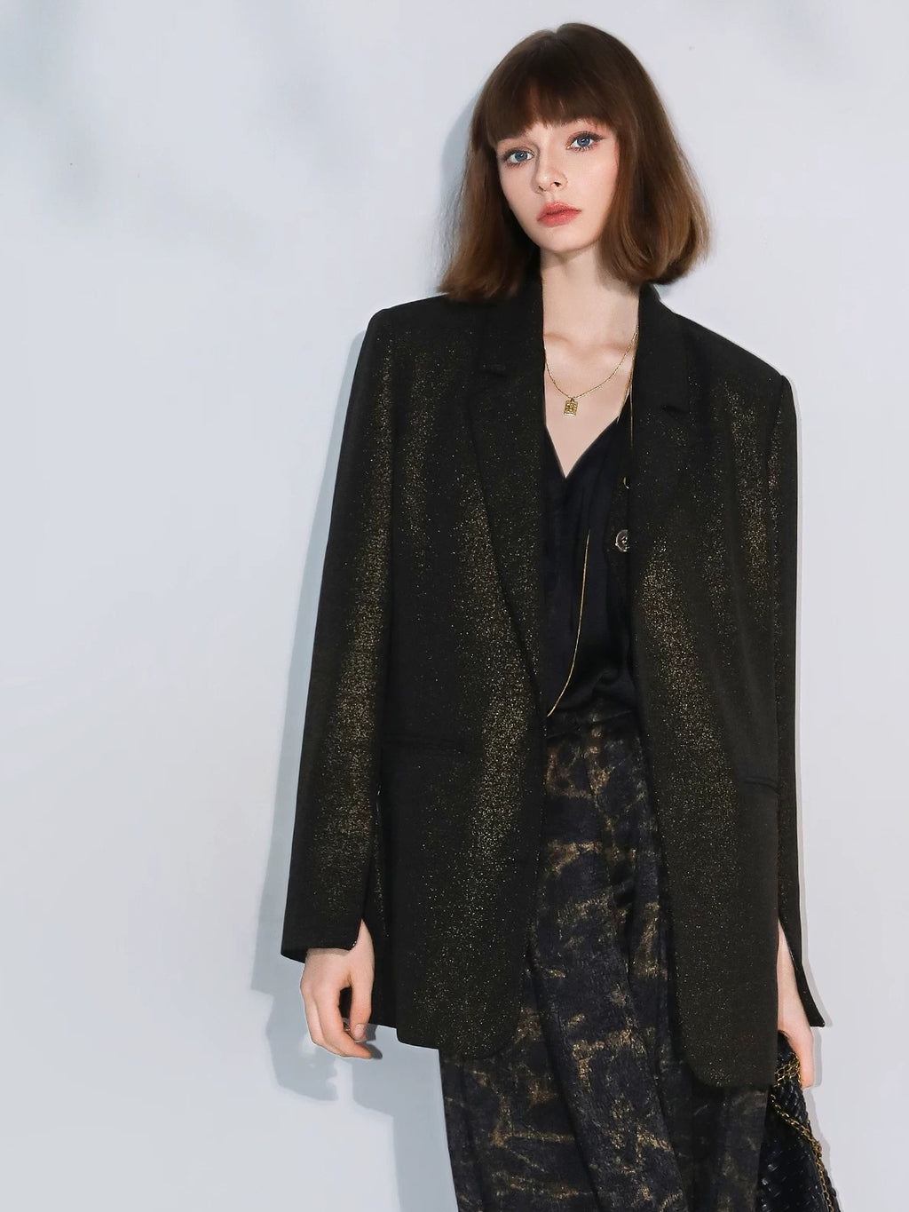 COCOBELLA Elegant Gold Trim Straight Fit Single Button Office Black Gold Blazers