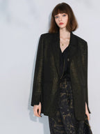 COCOBELLA Elegant Gold Trim Straight Fit Single Button Office Black Gold Blazers