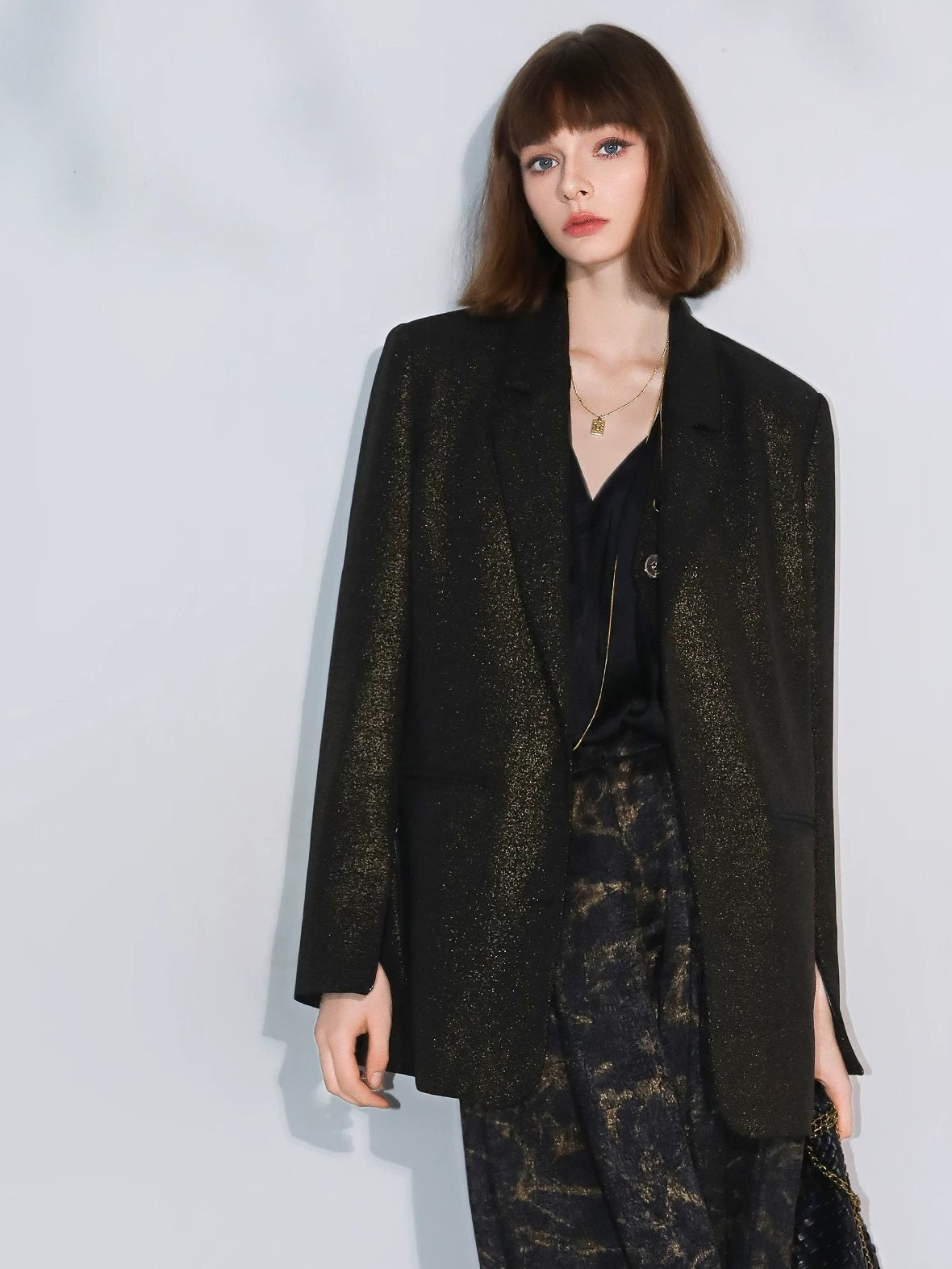 COCOBELLA Elegant Gold Trim Straight Fit Single Button Office Black Gold Blazers
