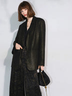 COCOBELLA Elegant Gold Trim Straight Fit Single Button Office Black Gold Blazers