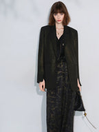 COCOBELLA Elegant Gold Trim Straight Fit Single Button Office Black Gold Blazers