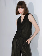 COCOBELLA Elegant Gold Trim Straight Fit Single Button Office Black Gold Blazers